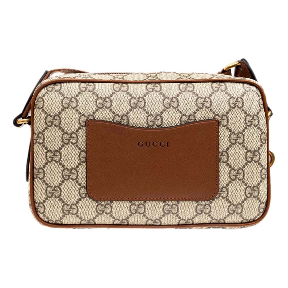 Gucci GG Supreme Canvas Brown Leather Camera Bag